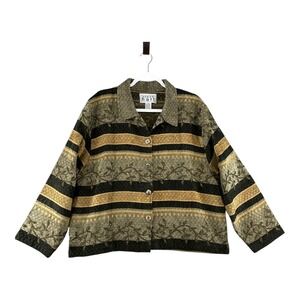 Keren Hart Brocade Striped Floral Button Jacket Blazer Tapestry Womens X-Large